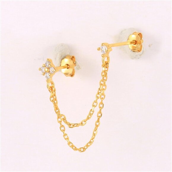 Gold dainty cartilage double piercing chain dangle cubic zirconia earrings for w - Picture 6 of 6